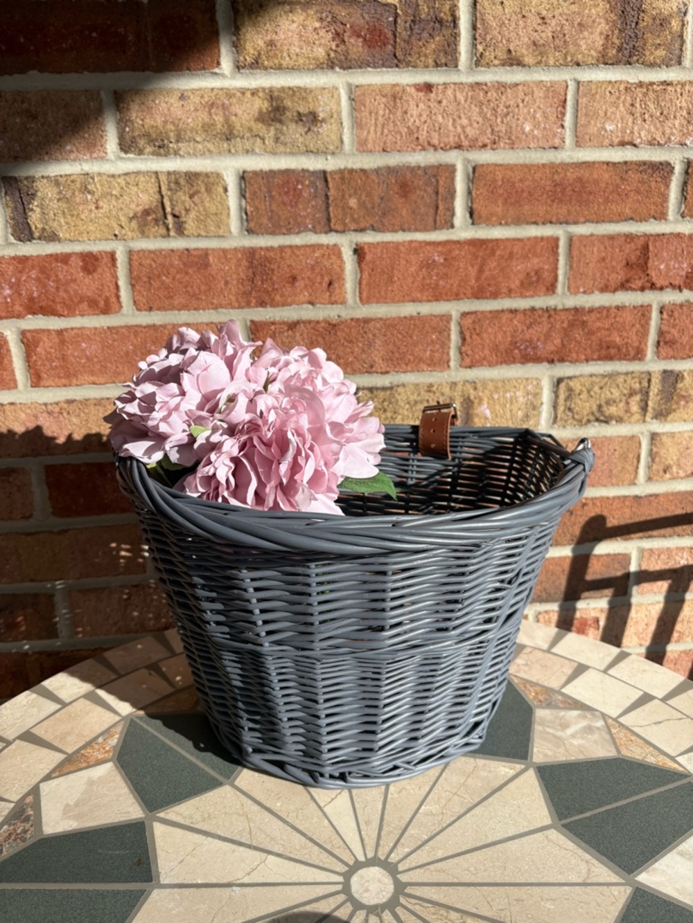 Classic Grey Wicker Bicycle Basket